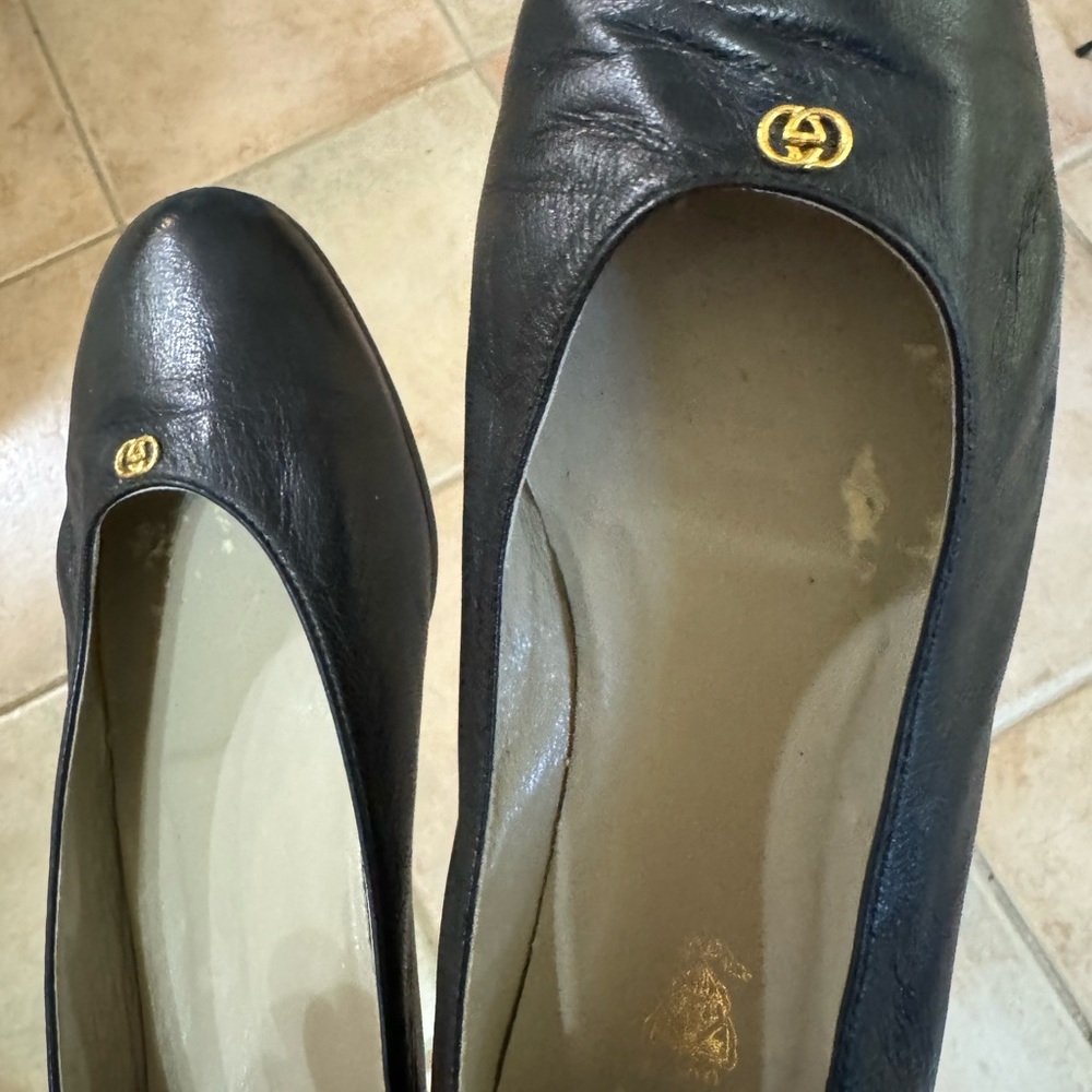 Vintage Gucci deep navy ballerina wedge shoes